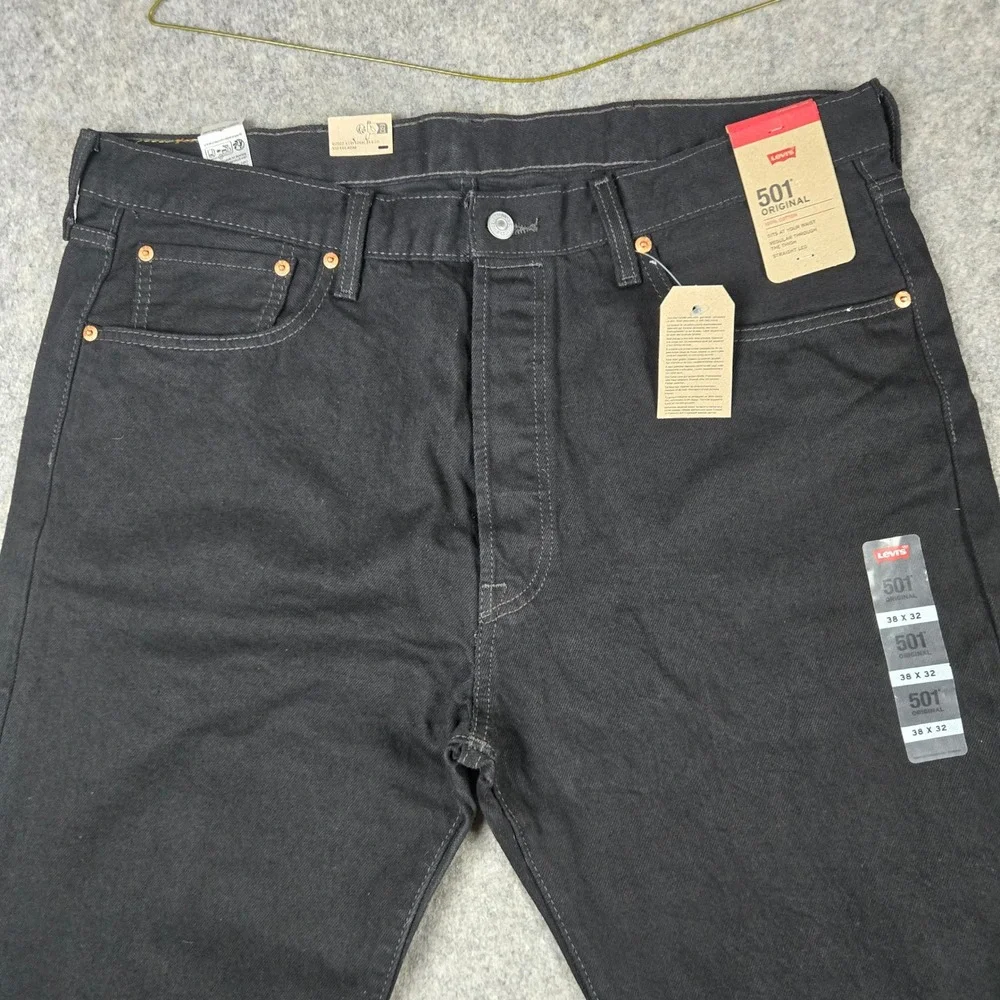 Levi's 501 Original Jeans Mens 38x32 Black Denim Straight Leg Button Fly NWT